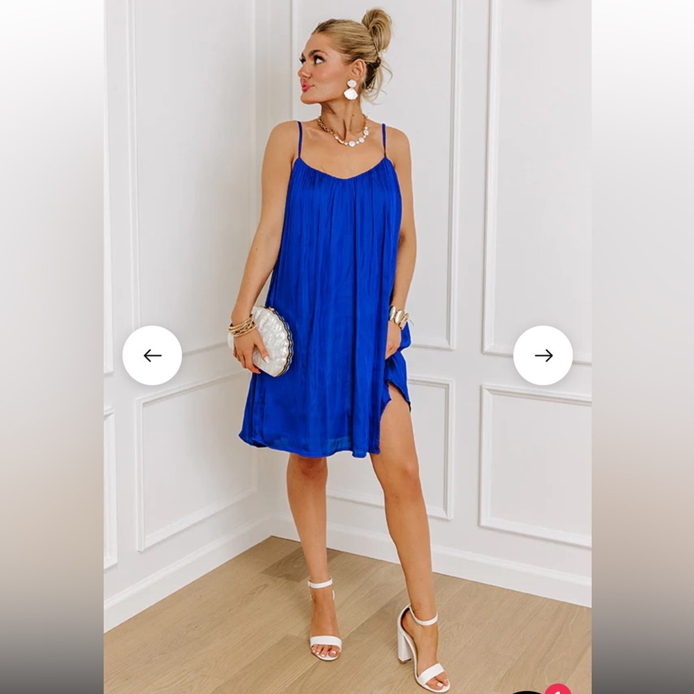 Blue Satin Knee Length Dress - Picture 5 of 8